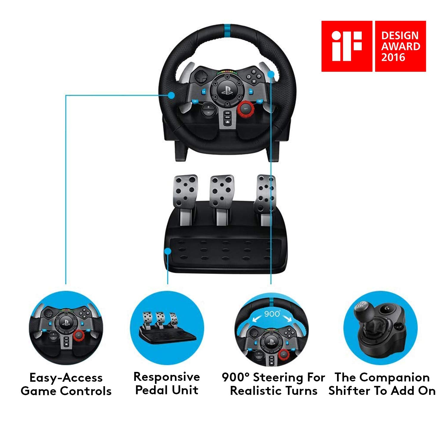  Logitech G29 Driving Force Racing Wheel and Floor Pedals, Real  Force Feedback, Stainless Steel Paddle Shifters, Leather Steering Wheel  Cover, Adjustable Floor Pedals, EU-Plug, PS4/PS3/PC/Mac, Black : Video Games
